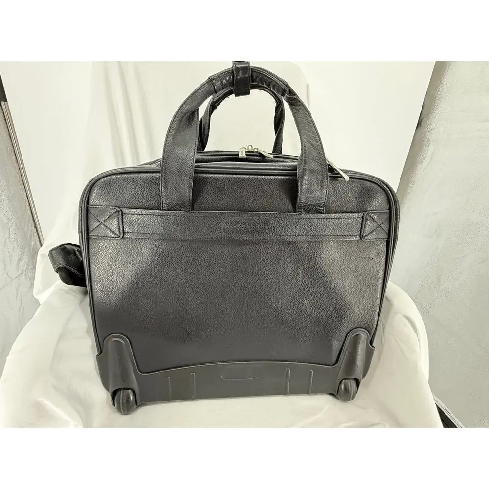 Stetson Black Rolling Leather Laptop Briefcase Carry On Travel Bag Style 85032